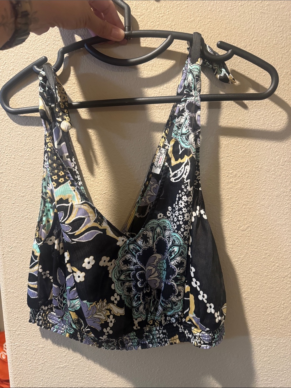 Free People Intimately Floral Print Black Bralette with Teal Accents